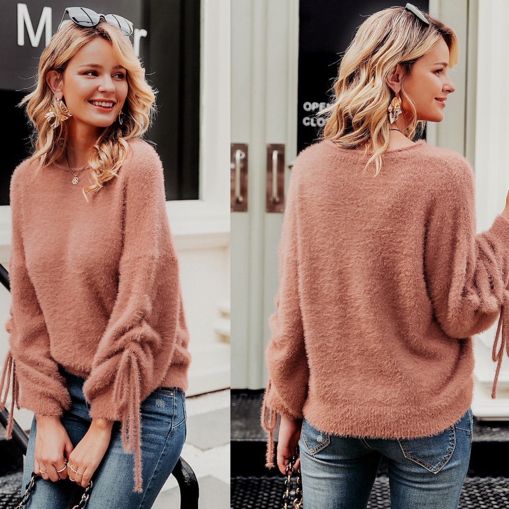 Fuzzy Tie Sleeve Top - Picture 2 of 3